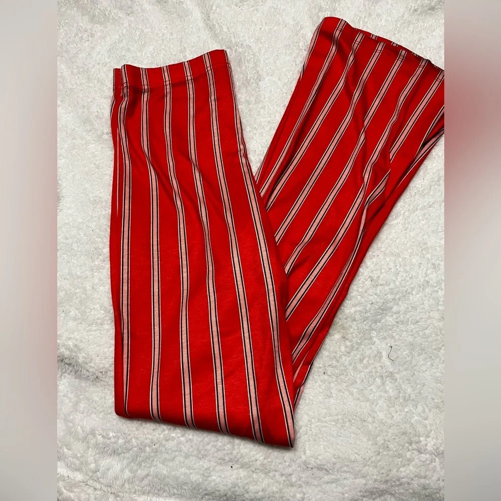 Red striped Top Shop bell bottoms - stretch waistband, stripes, size 8 - Picture 1 of 6